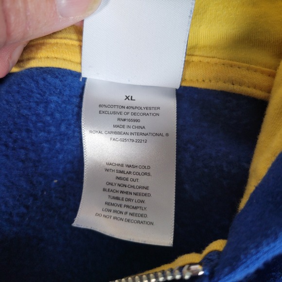 Royal Caribbean International Mens XL Blue Yellow Full Zip Fleece Hoodie - Picture 7 of 10
